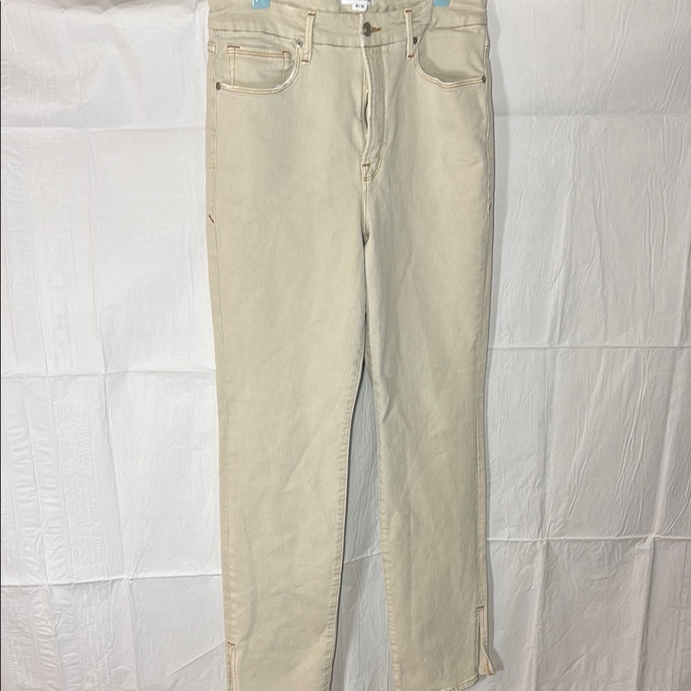 Good American Cream Straight Leg Jeans